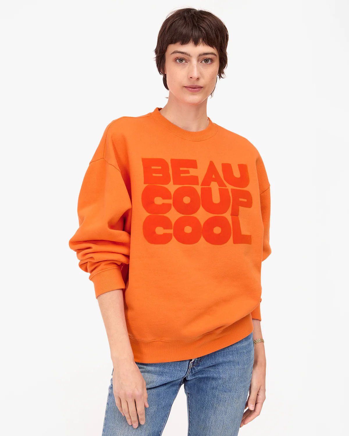 Orange Flocked Beaucoup Cool Sweatshirt - Box Turtle