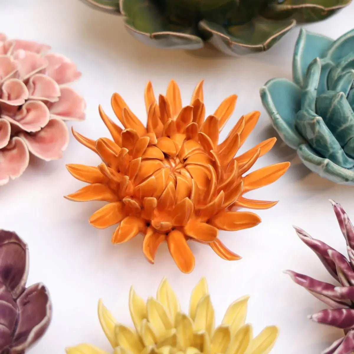 Orange Mum Ceramic Flower - Box Turtle
