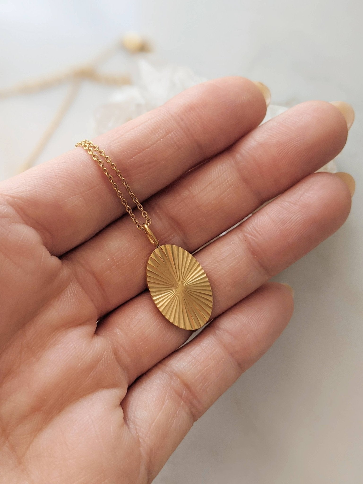 Oval Burst Necklace - Box Turtle
