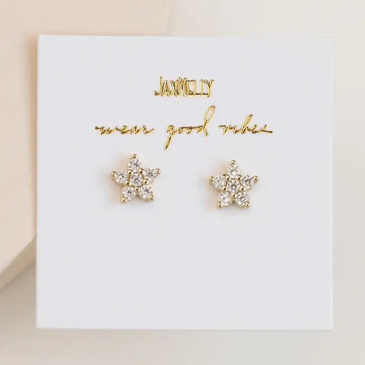 Pave Stud - Flower - Gold Earrings - Box Turtle