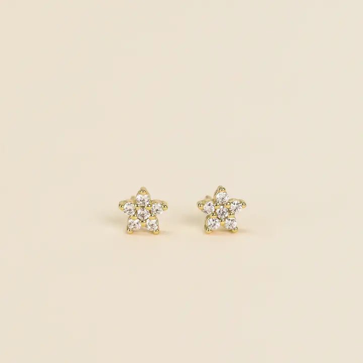 Pave Stud - Flower - Gold Earrings - Box Turtle