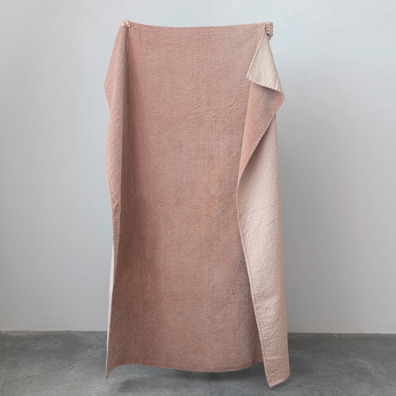 Peach Kantha Stitch Velvet Throw - Box Turtle