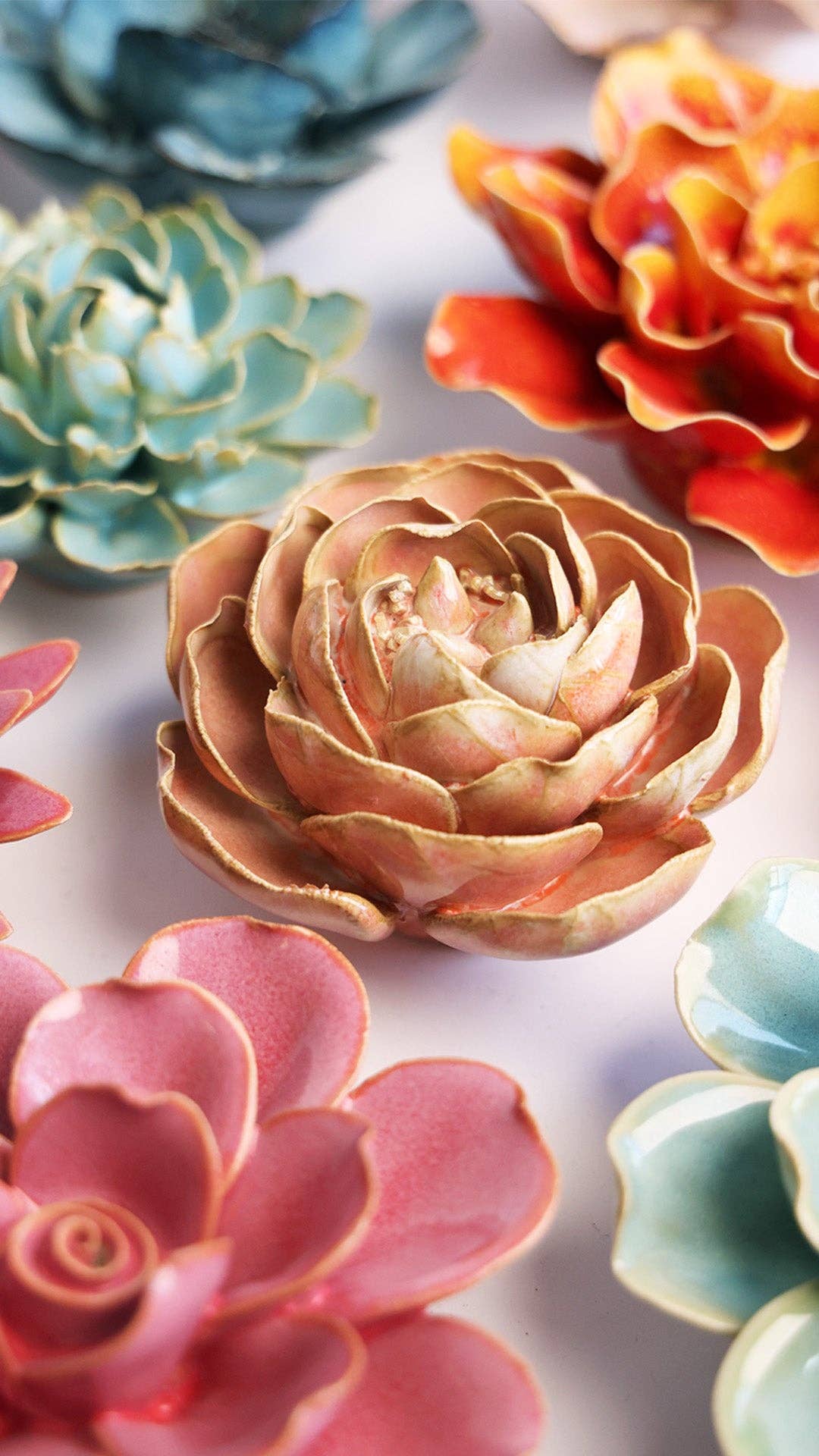 Peach Pink Big Ben Peony Ceramic Flower - Box Turtle