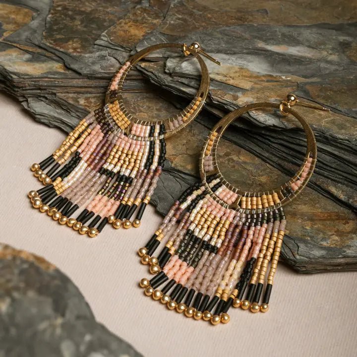 Peach & Tan Desert Fringe Earrings - Box Turtle