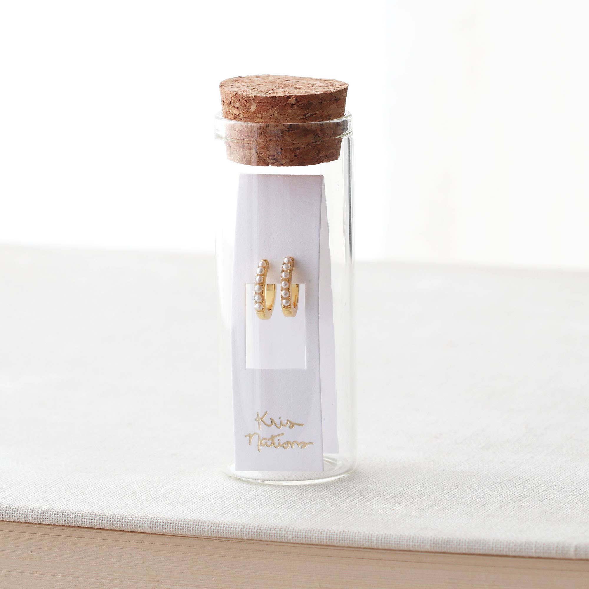 Pearl Huggie Hoops - Box Turtle