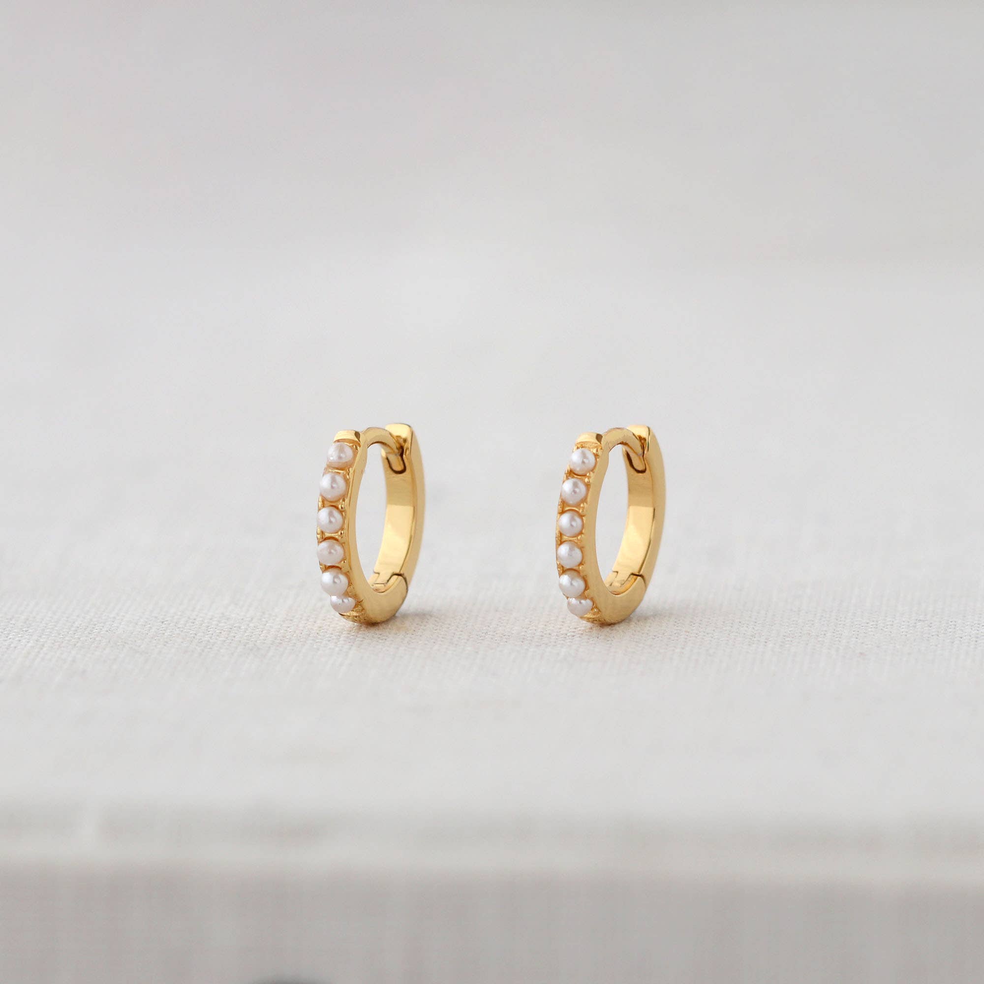 Pearl Huggie Hoops - Box Turtle