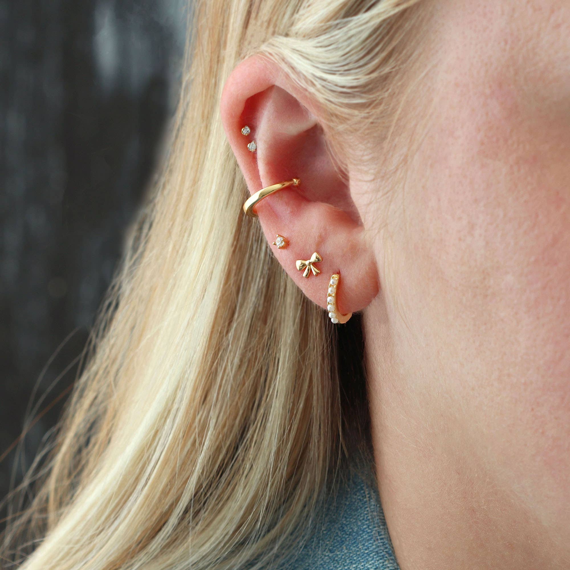 Pearl Huggie Hoops - Box Turtle