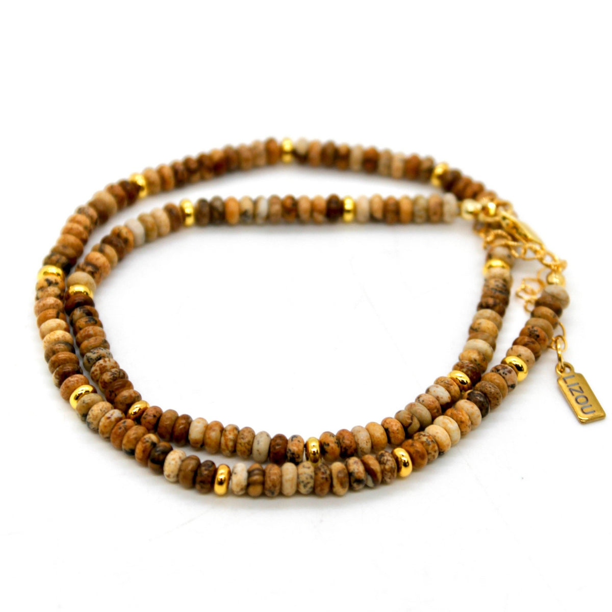 Picture Jasper + Gold Necklace - Box Turtle