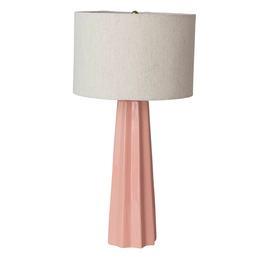 Pink Aluminum Fluted Table Lamp with Linen Shade - Box Turtle