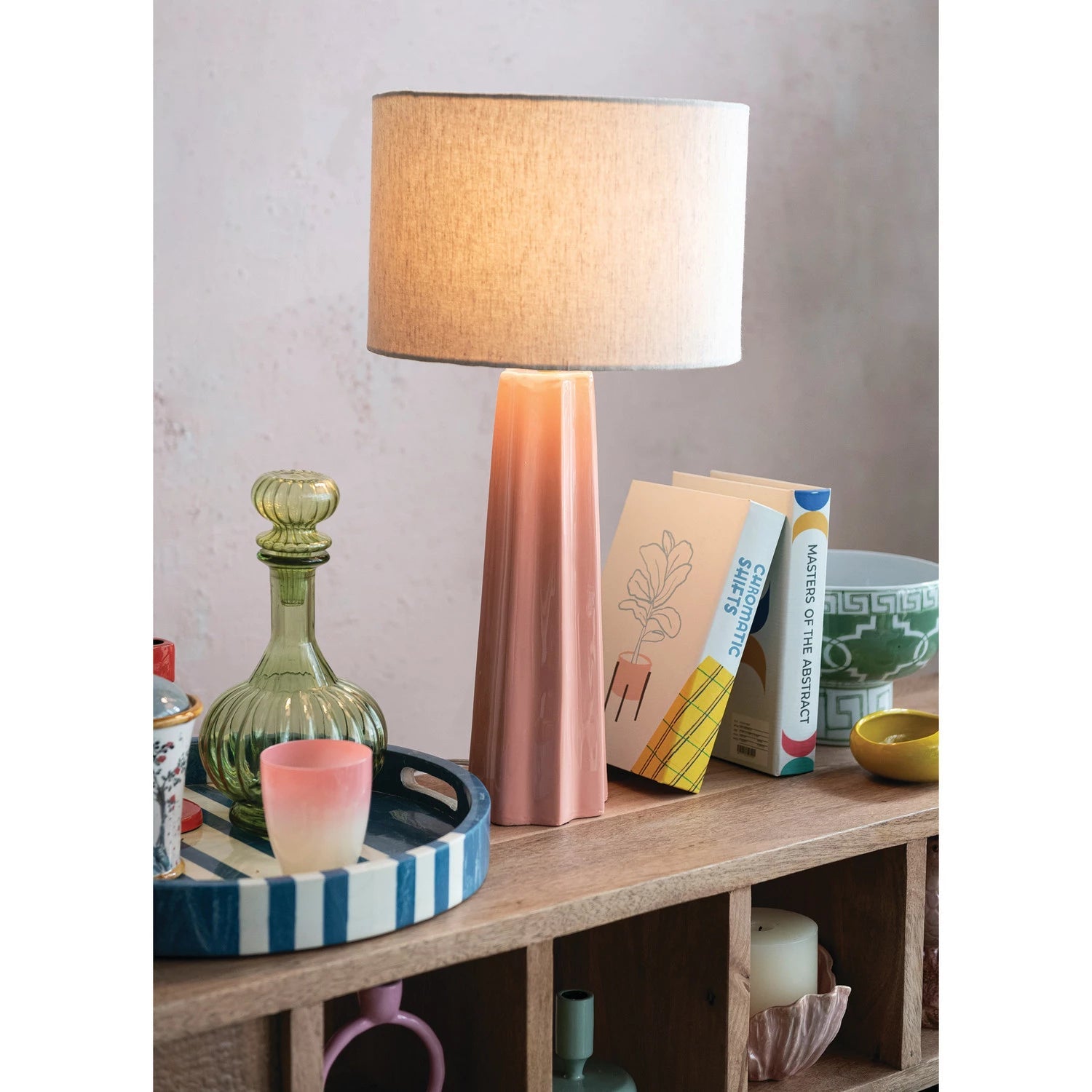 Pink Aluminum Fluted Table Lamp with Linen Shade - Box Turtle