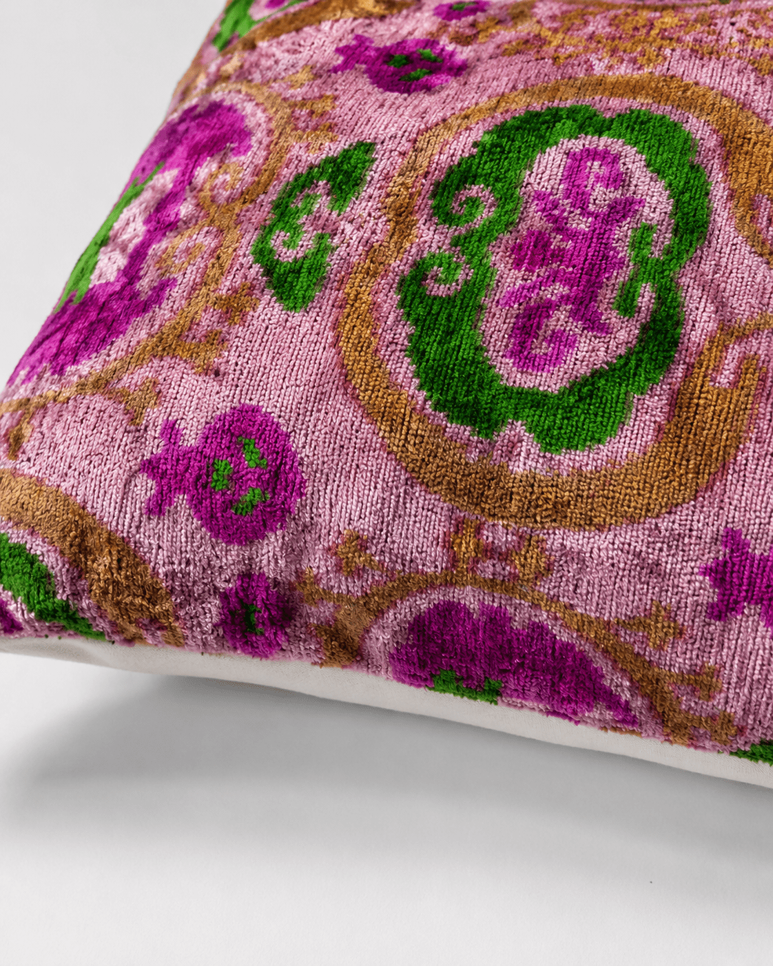 Pink And Green Velvet Lumbar Pillow - Box Turtle
