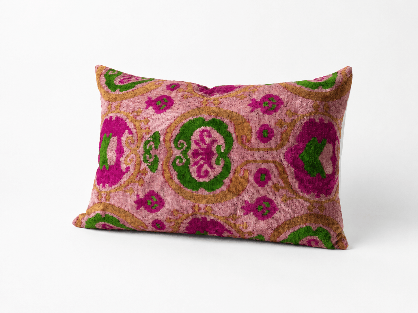 Pink And Green Velvet Lumbar Pillow - Box Turtle
