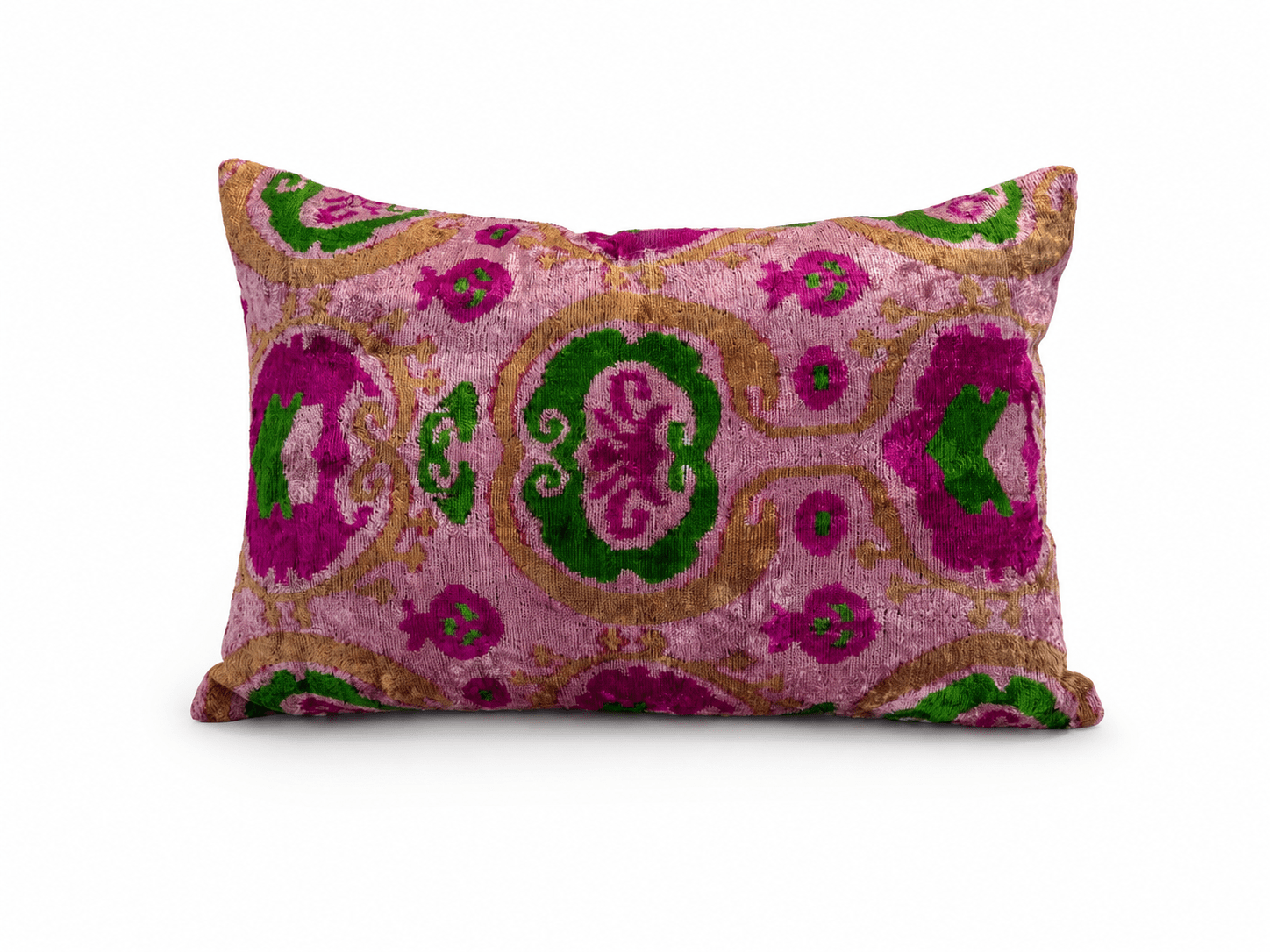 Pink And Green Velvet Lumbar Pillow - Box Turtle