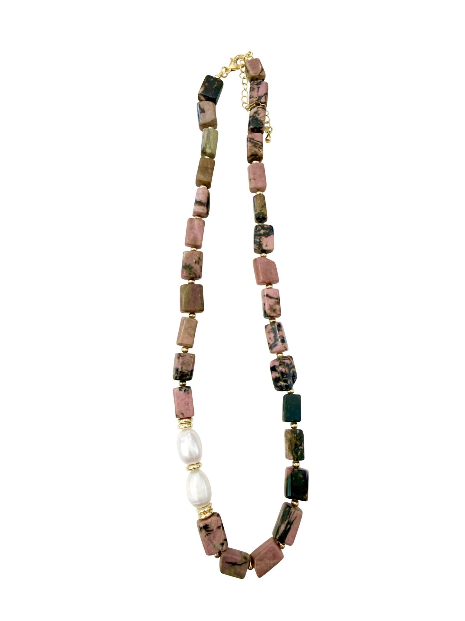 Pink & Black Agate Cloud Necklace with Pearl Accents - Box Turtle