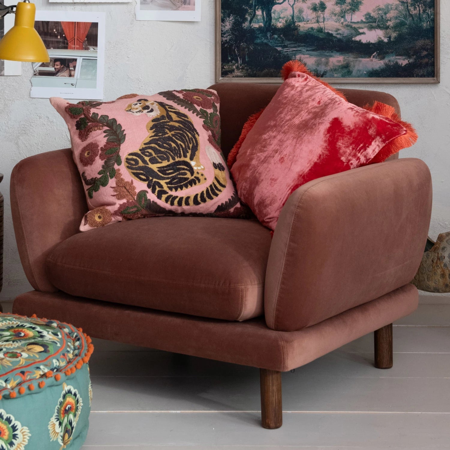 Pink Embroidered Tiger Pillow - Box Turtle