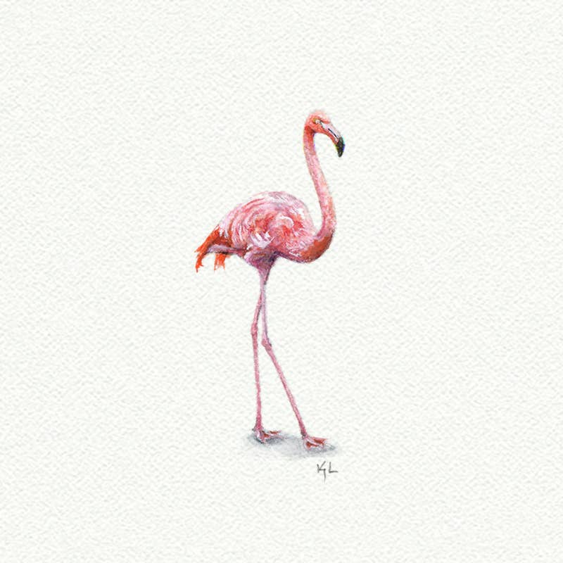 Pink Flamingo Miniature Watercolor Print - Box Turtle