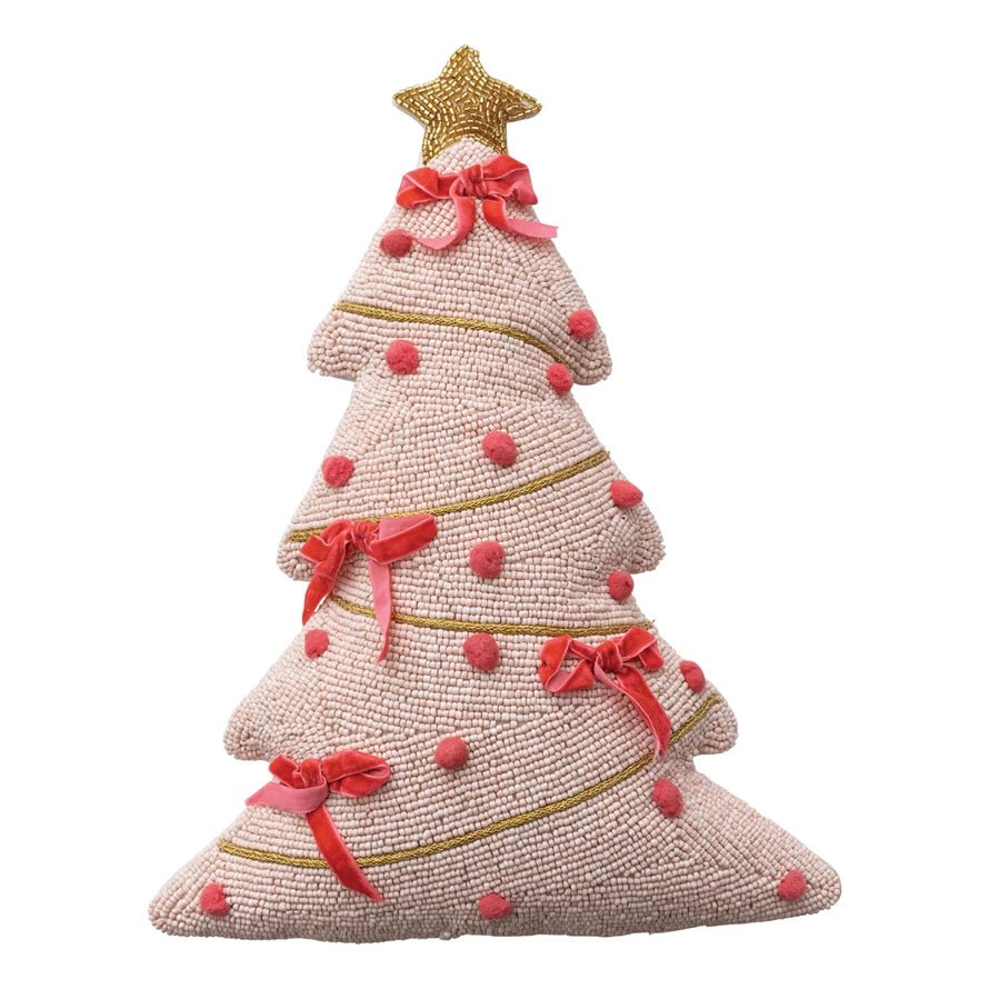 Pink & Gold Beaded Tree Shaped Pillow - Box Turtle