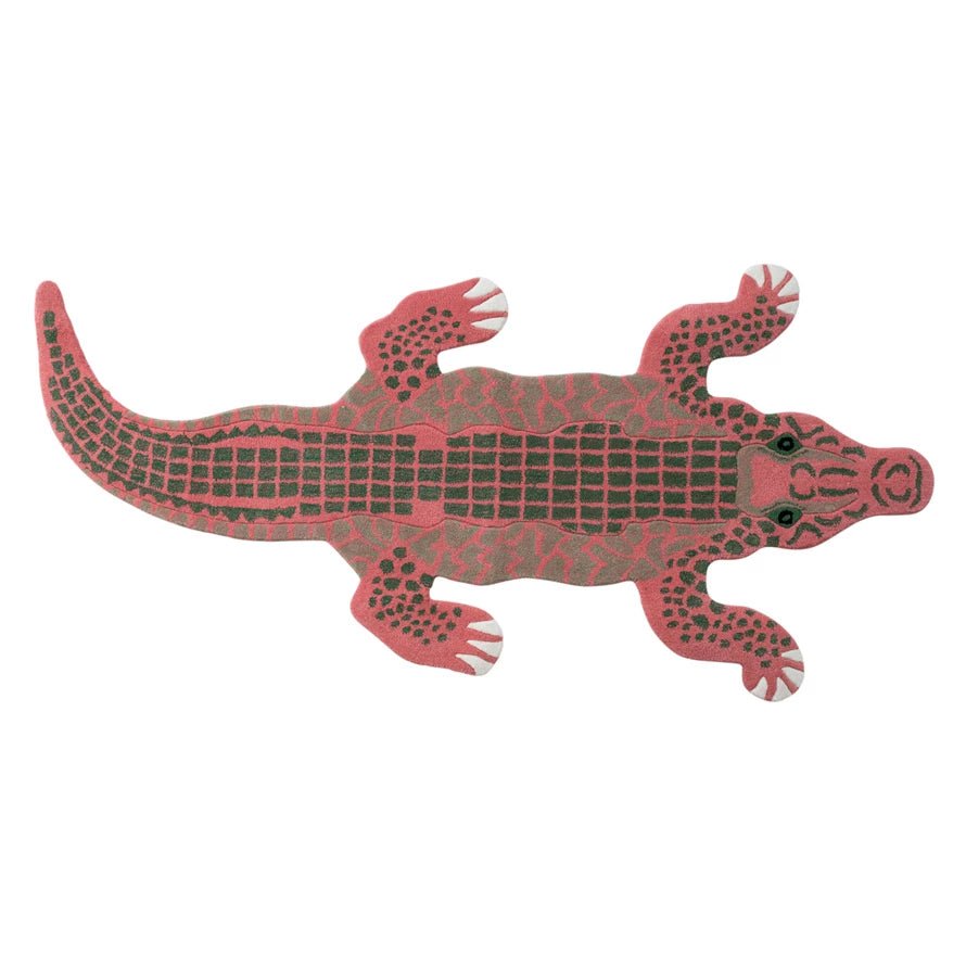 Pink & Green Wool Tufted Crocodile Rug - Box Turtle