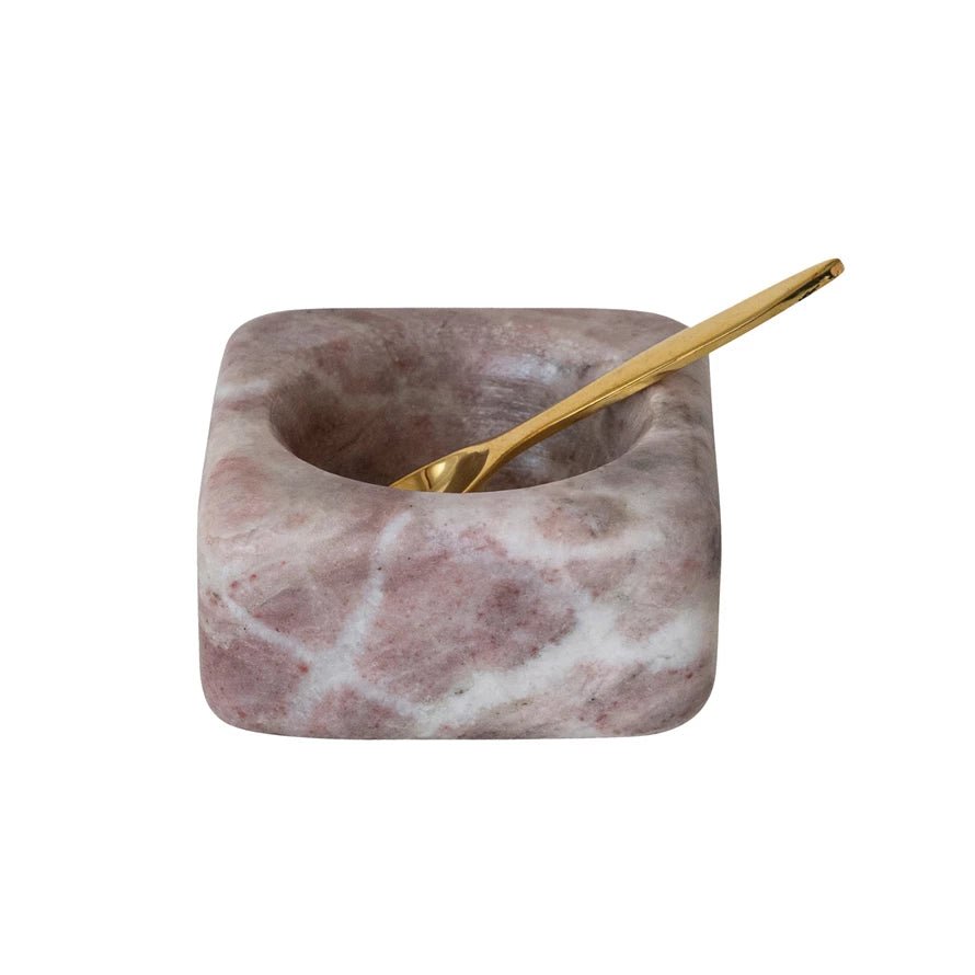 Pink Marble Bowl with Brass Spoon - Box Turtle