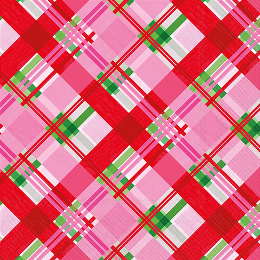 Pink Plaid Christmas Paper Lunch Napkins - Box Turtle