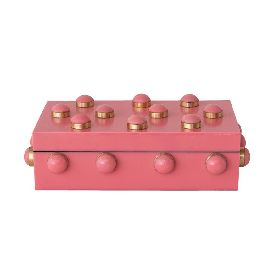 Pink Resin &amp; Brass Studded Box - Box Turtle