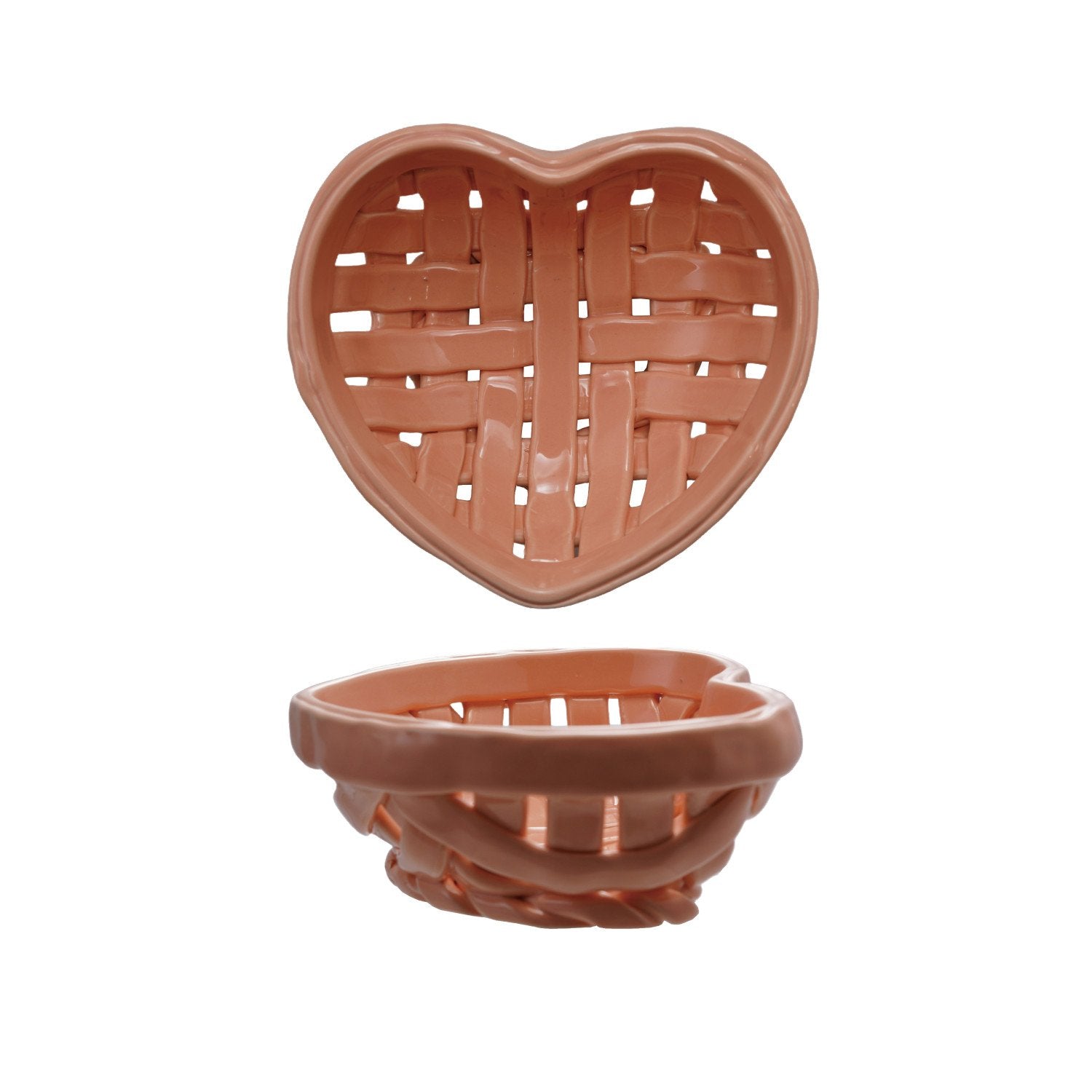 Pink Stoneware Woven Heart Basket - Box Turtle