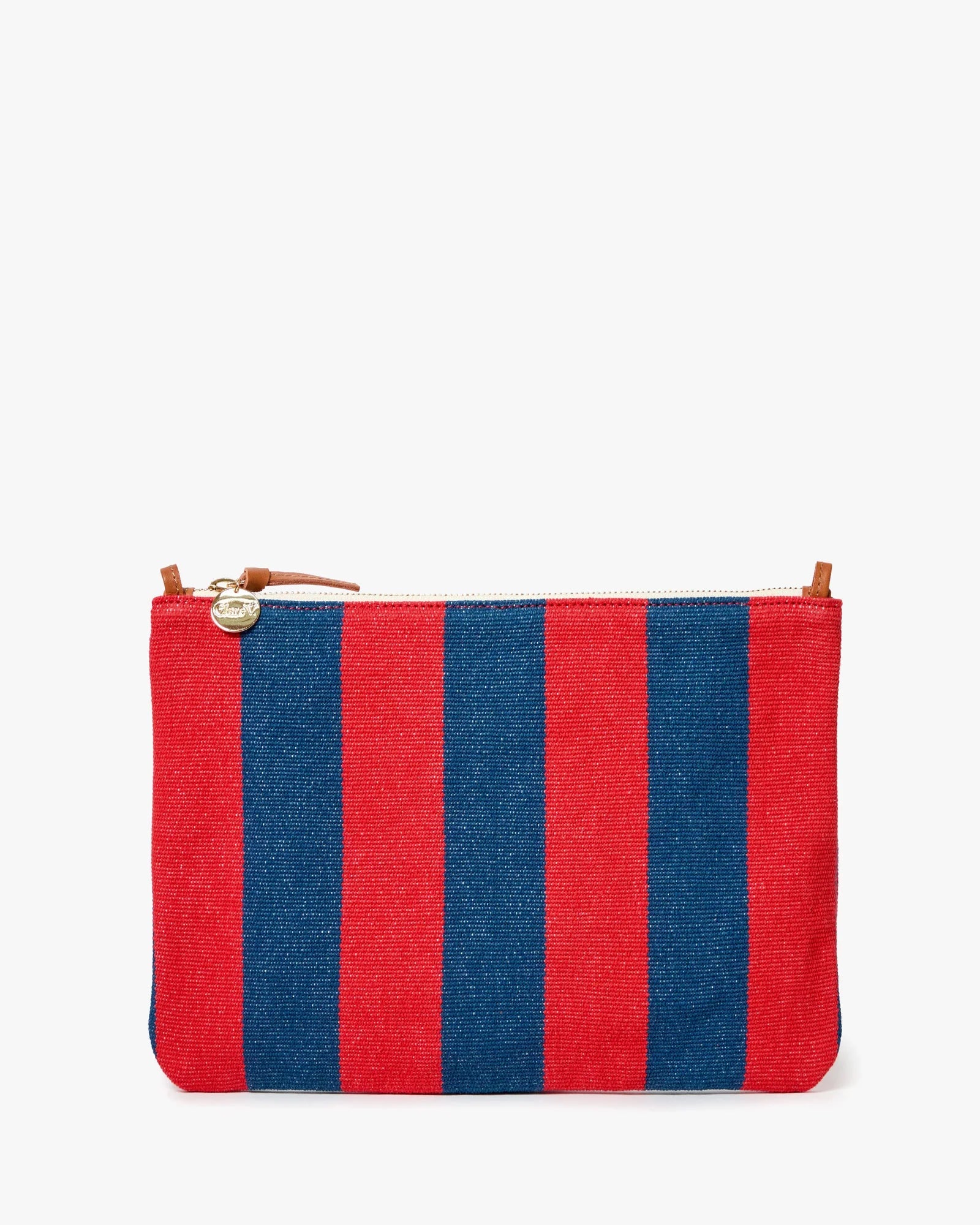 Poppy & French Blue Stripe Flat Clutch - Box Turtle