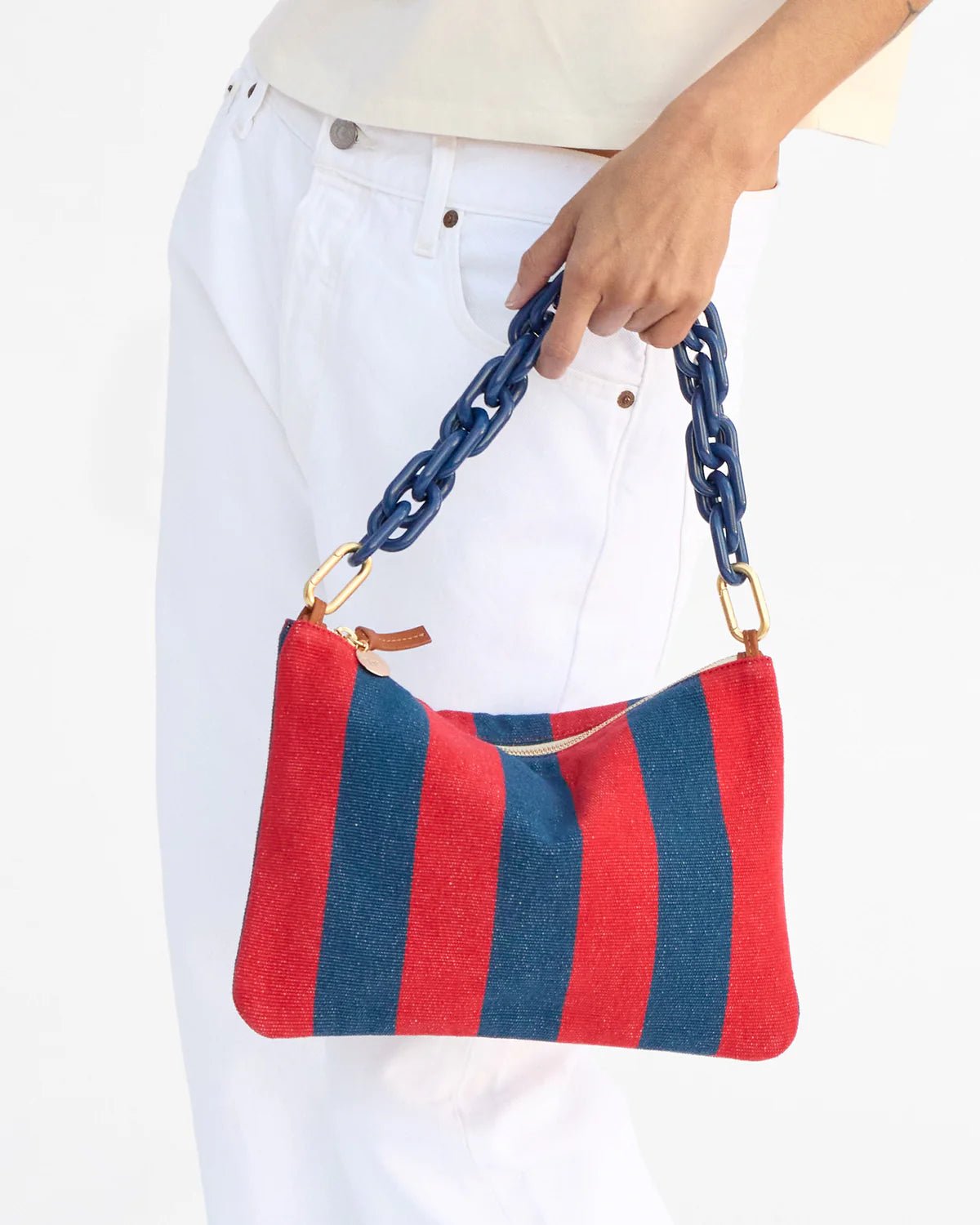 Poppy & French Blue Stripe Flat Clutch - Box Turtle