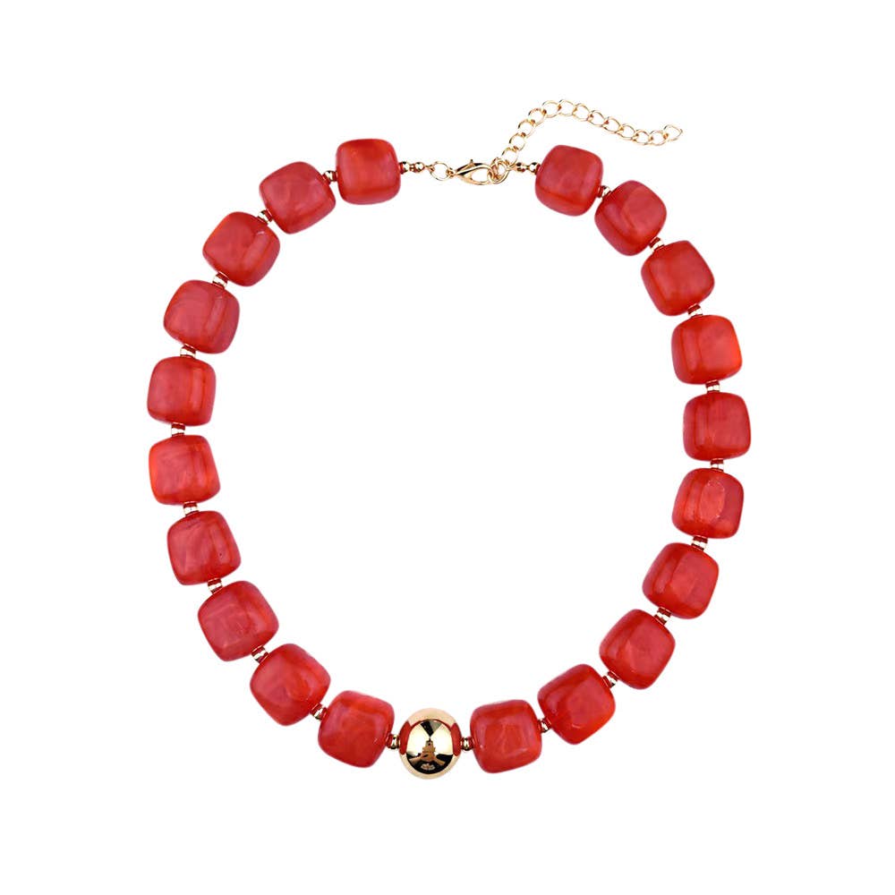 Preston Chunky Beaded Necklace - Red - Box Turtle