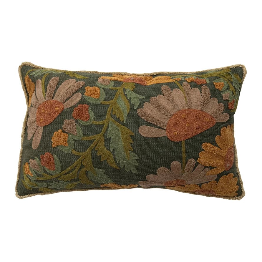 Pumpkin & Spice Floral & Embroidered Pillow - Box Turtle