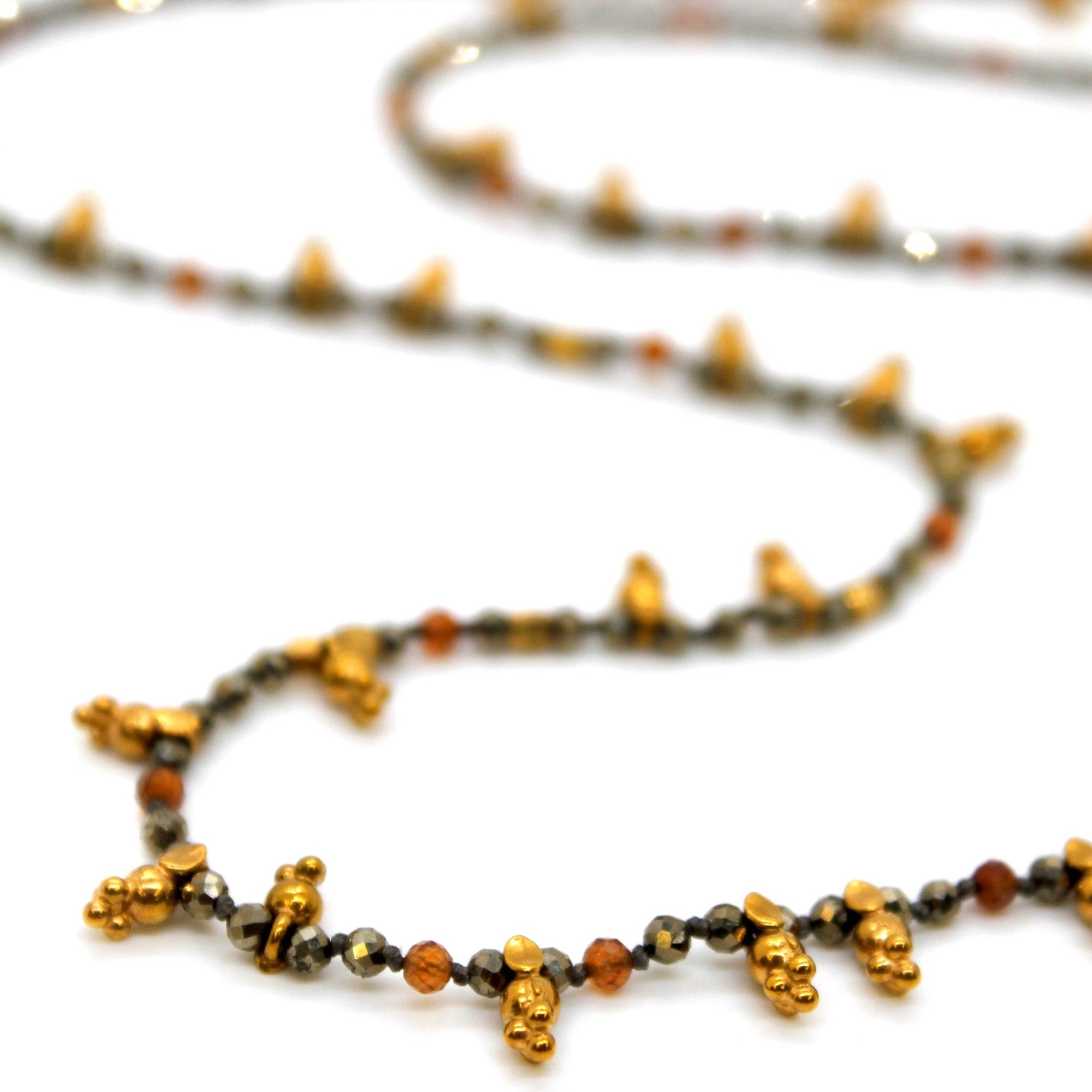 Pyrite &amp; Mini Gold Specks Long Necklace - Box Turtle