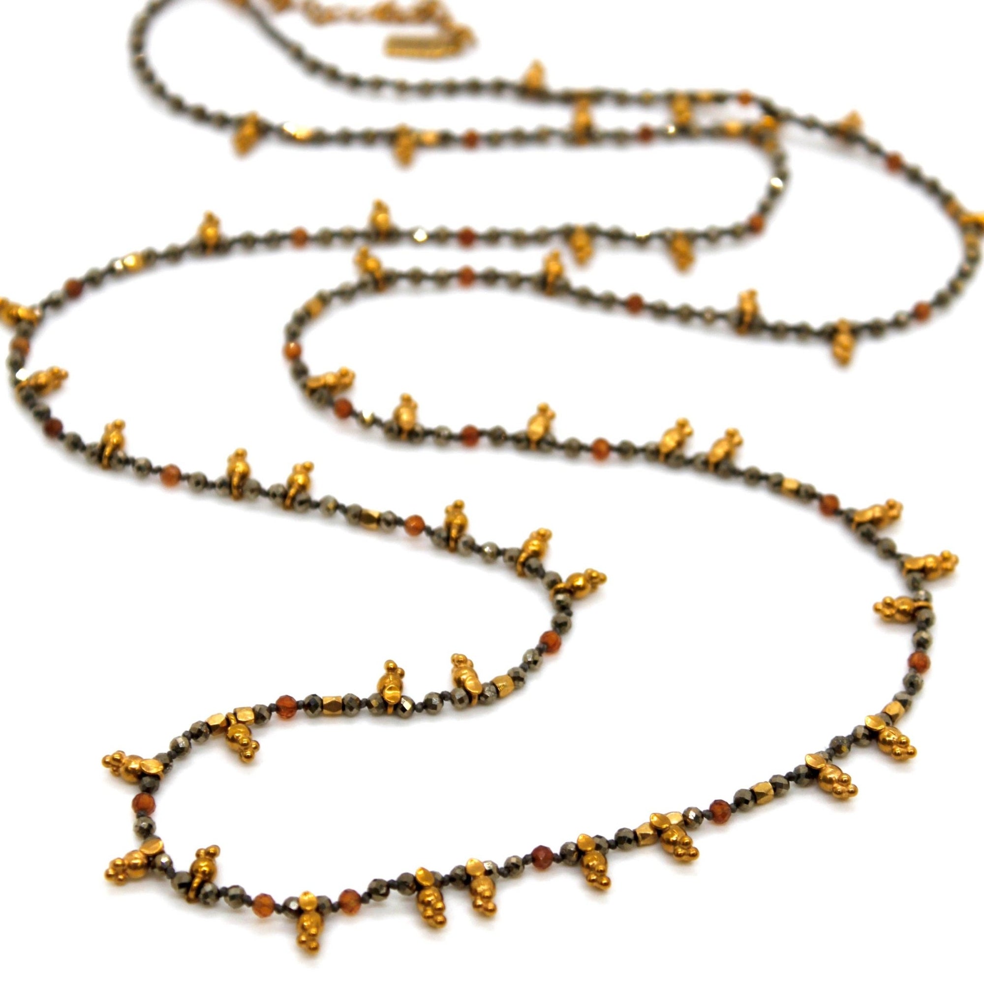 Pyrite &amp; Mini Gold Specks Long Necklace - Box Turtle