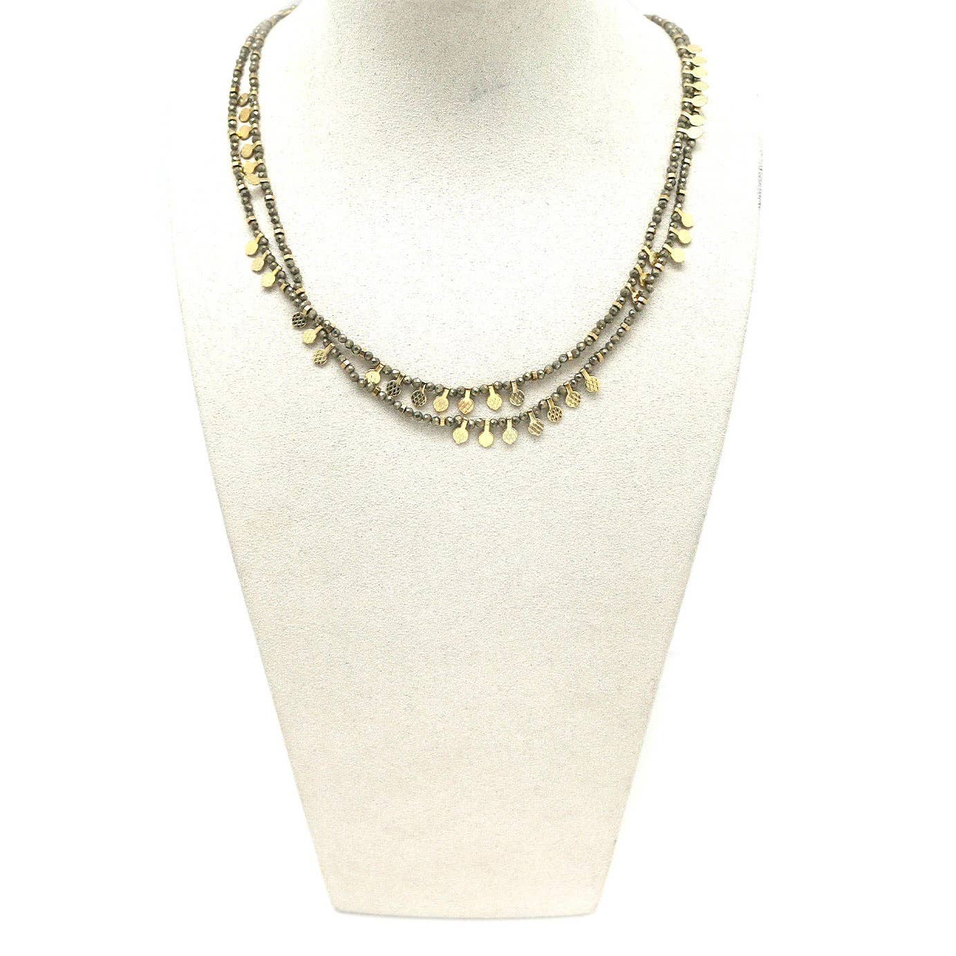 Pyrite Stone Necklace with Mini Charms - Box Turtle