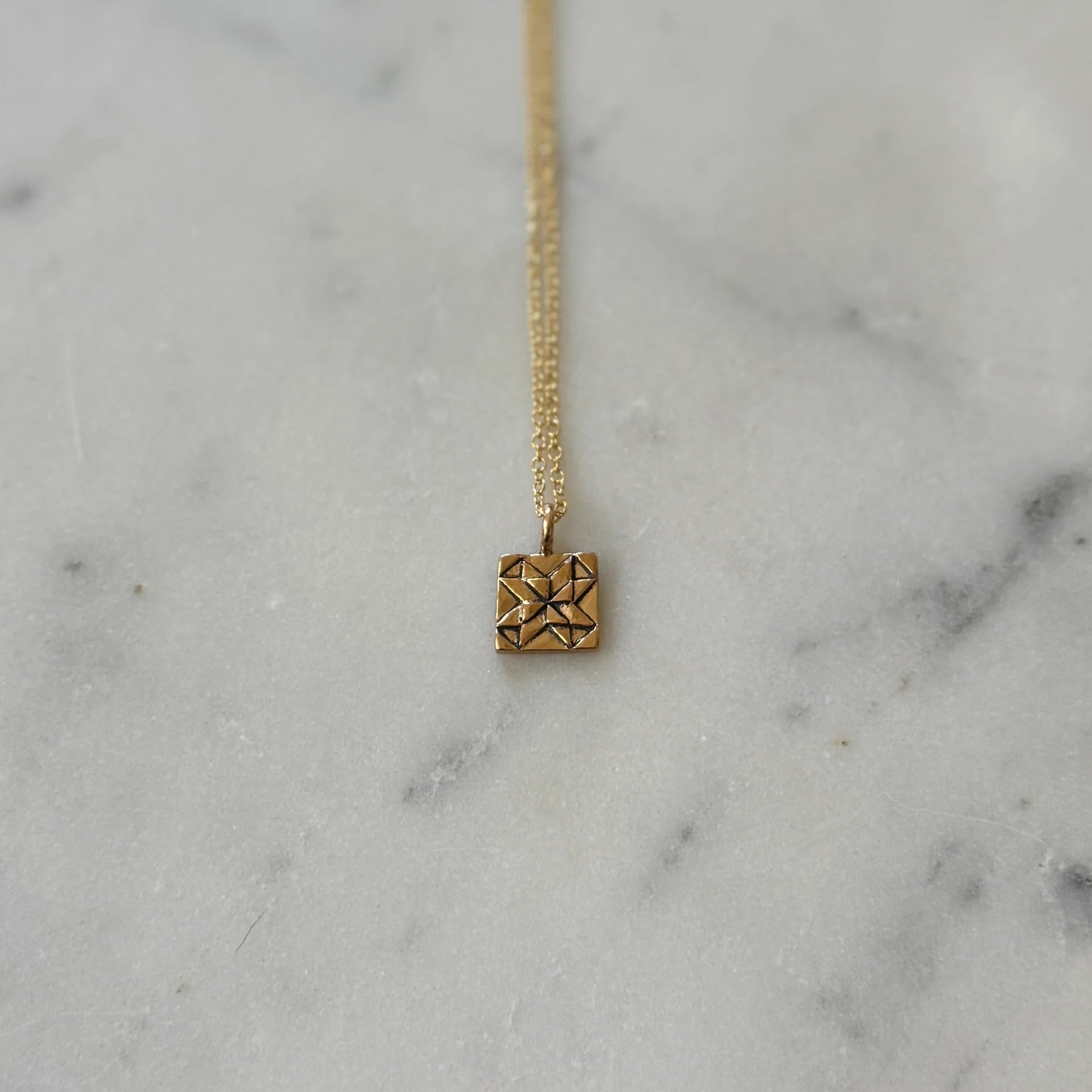 Quilt Square Pendant Necklace - Box Turtle