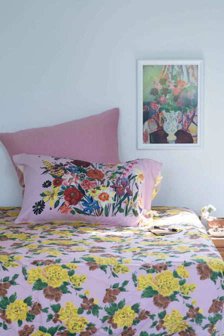 Rainbow Floral Pink Pillowcase Set