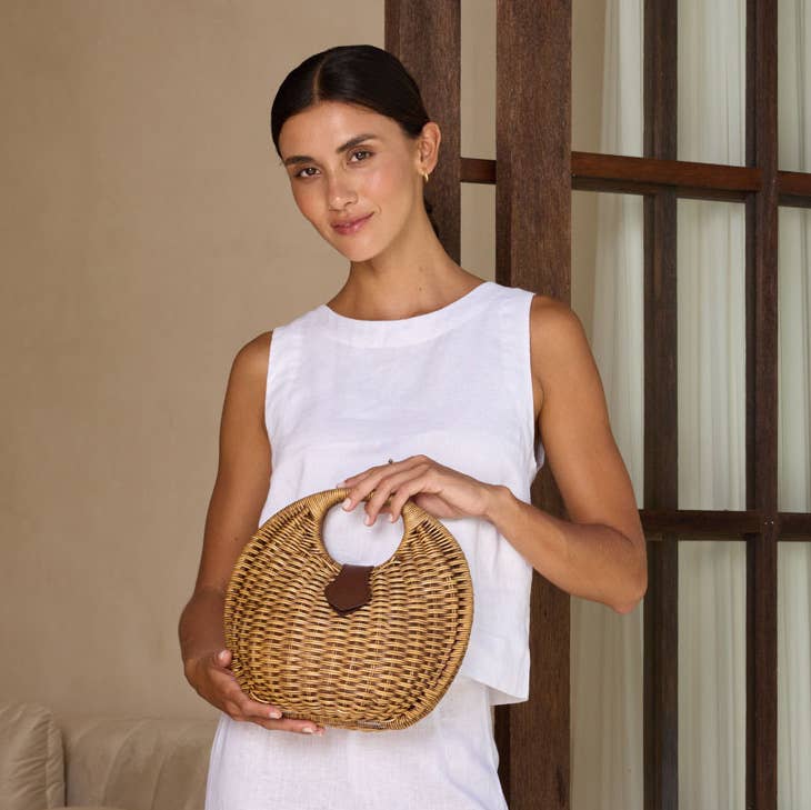 Rattan Orb Handbag - Box Turtle