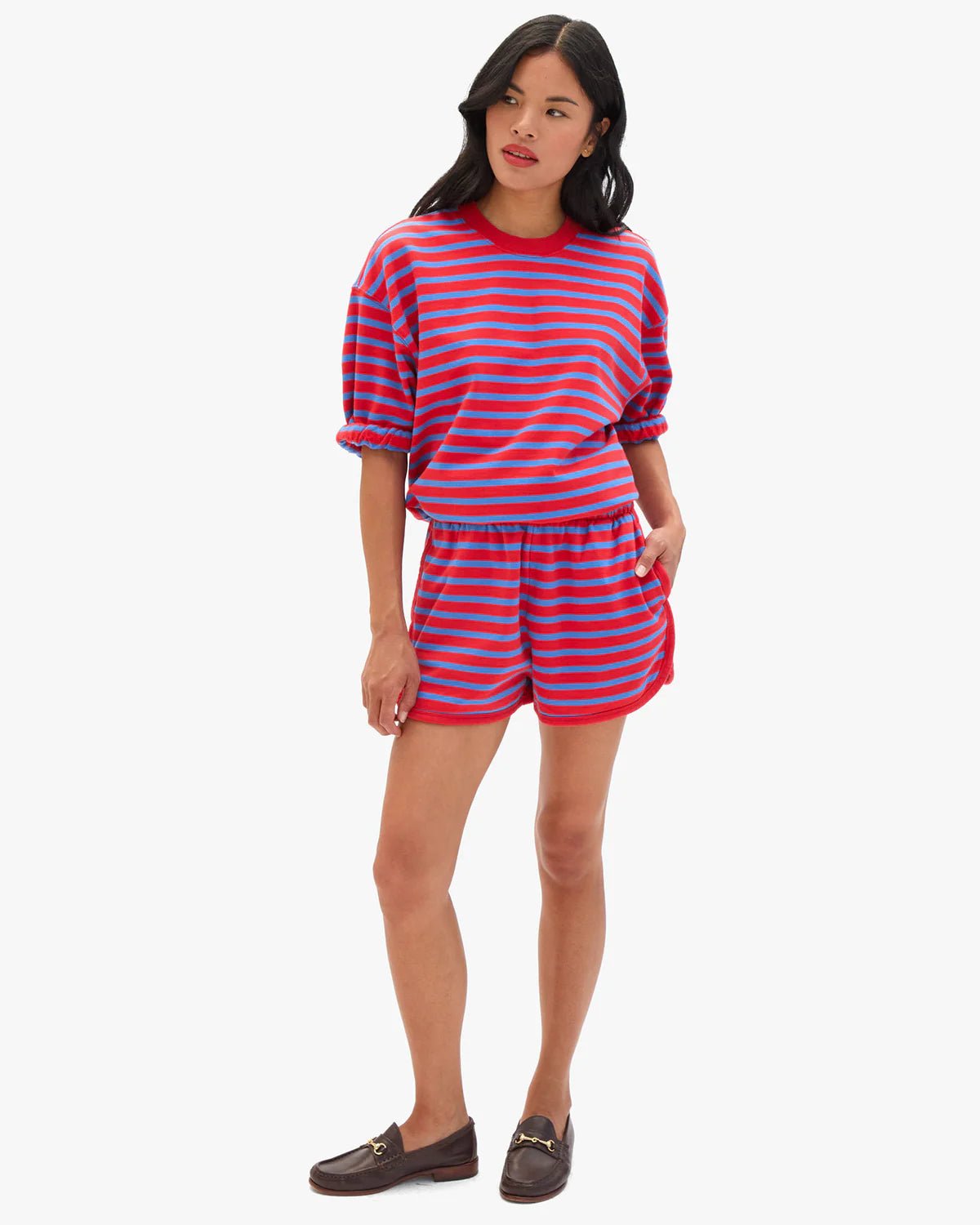 Red & Bright Cobalt Striped Le Jogging Short - Box Turtle