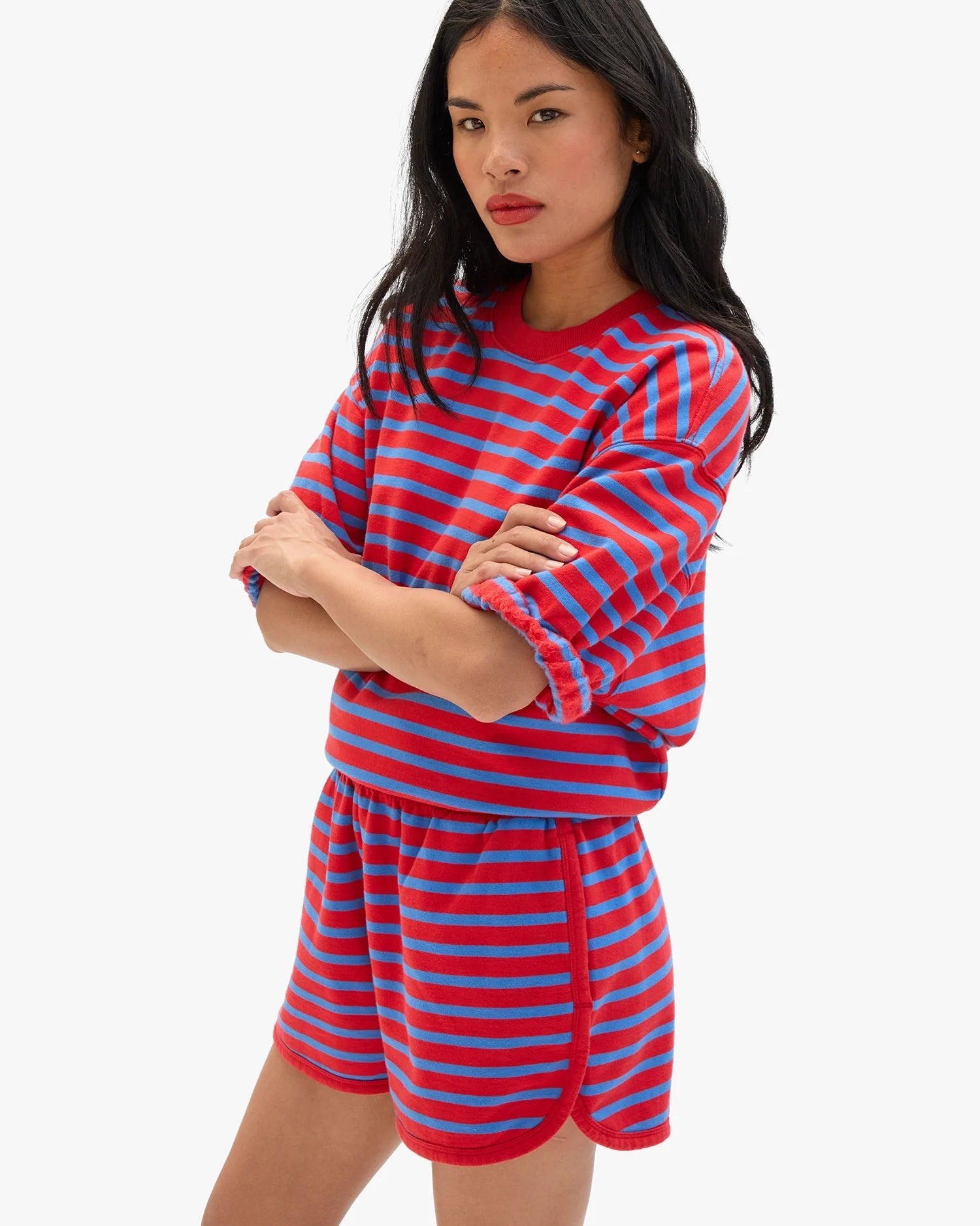 Red & Bright Cobalt Striped Le Jogging Short - Box Turtle