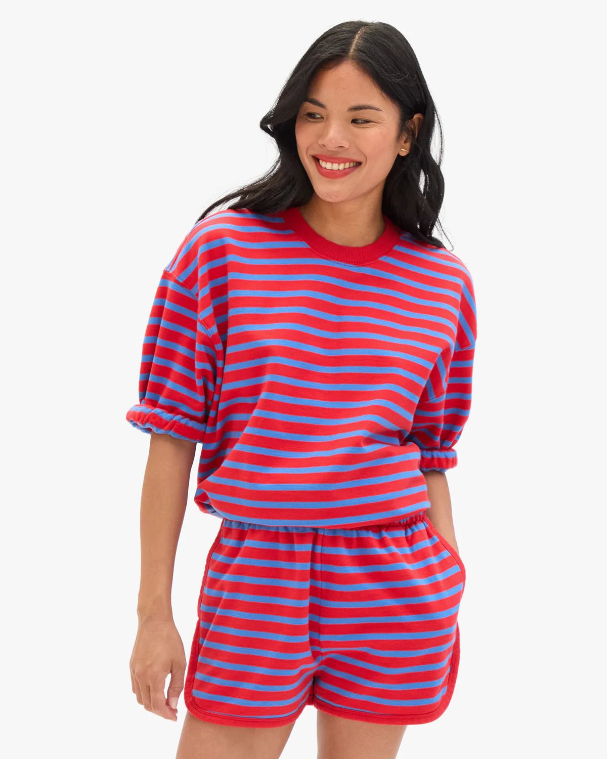 Red & Bright Cobalt Striped Oversized Sweatshirt - Box Turtle