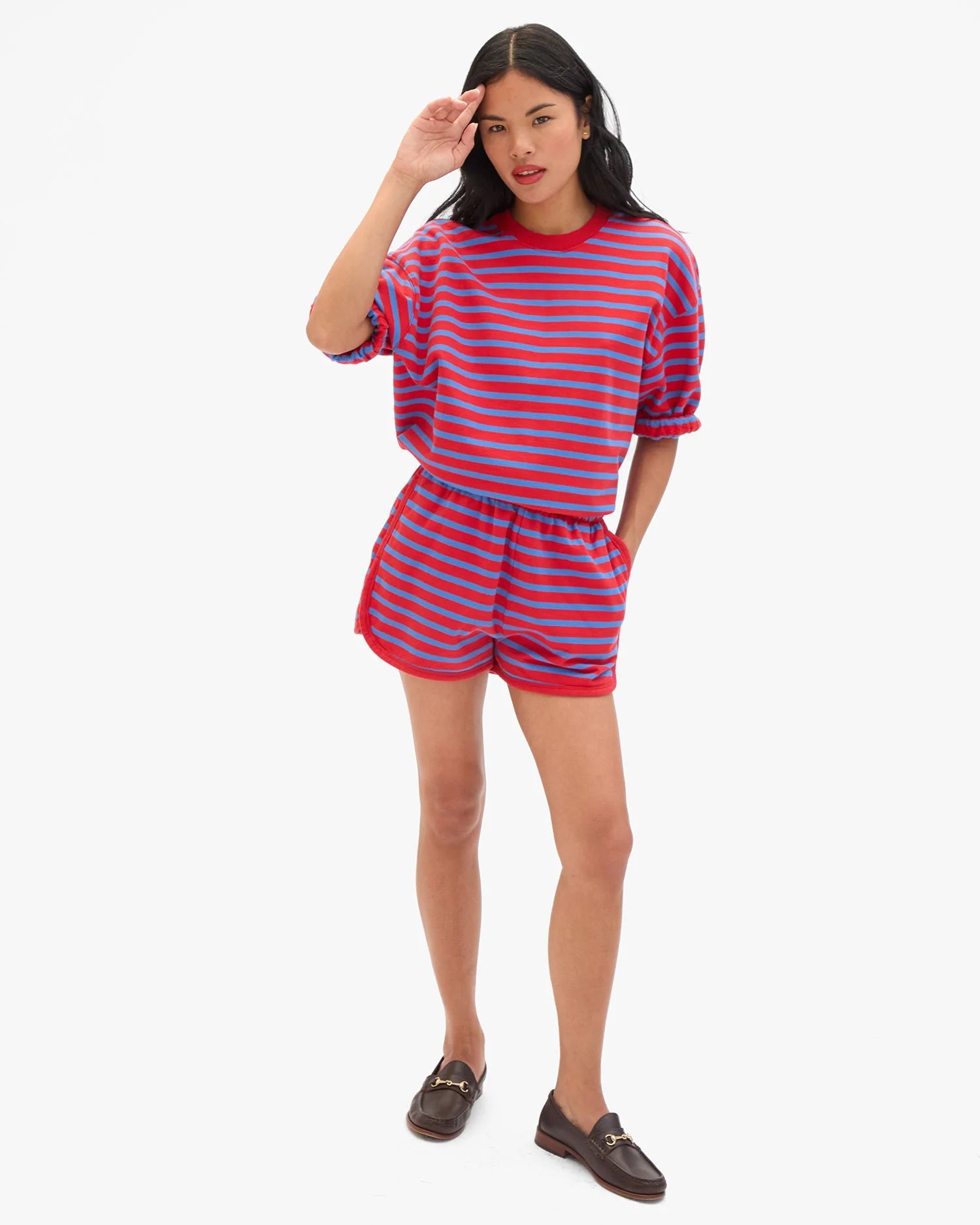 Red & Bright Cobalt Striped Oversized Sweatshirt - Box Turtle
