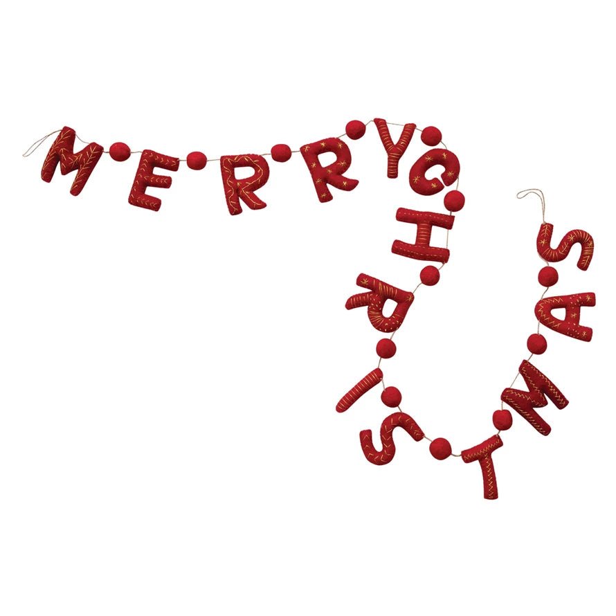 Red "Merry Christmas" Wool Felt Garland - Box Turtle