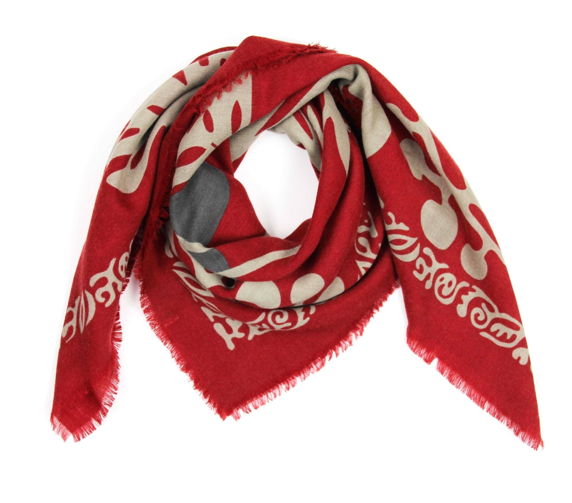 Red Monstera Wool Square Scarf - Box Turtle