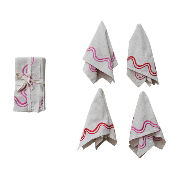 Red & Pink Wavy Lines Napkin Set - Box Turtle