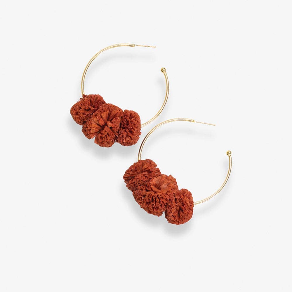 Red Rita Raffia Poms Hoop Earrings - Box Turtle