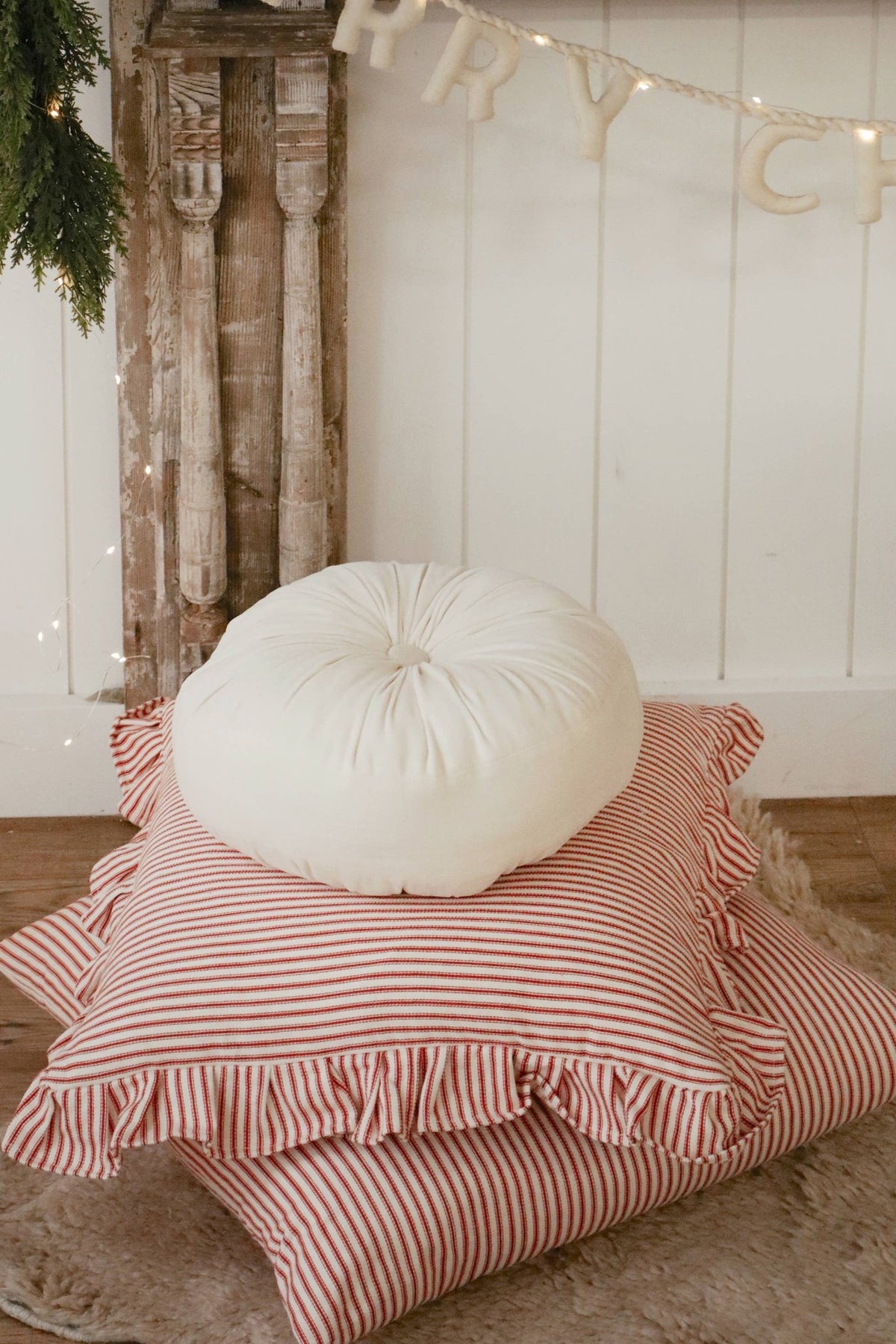 Red Ticking Pillow - Box Turtle