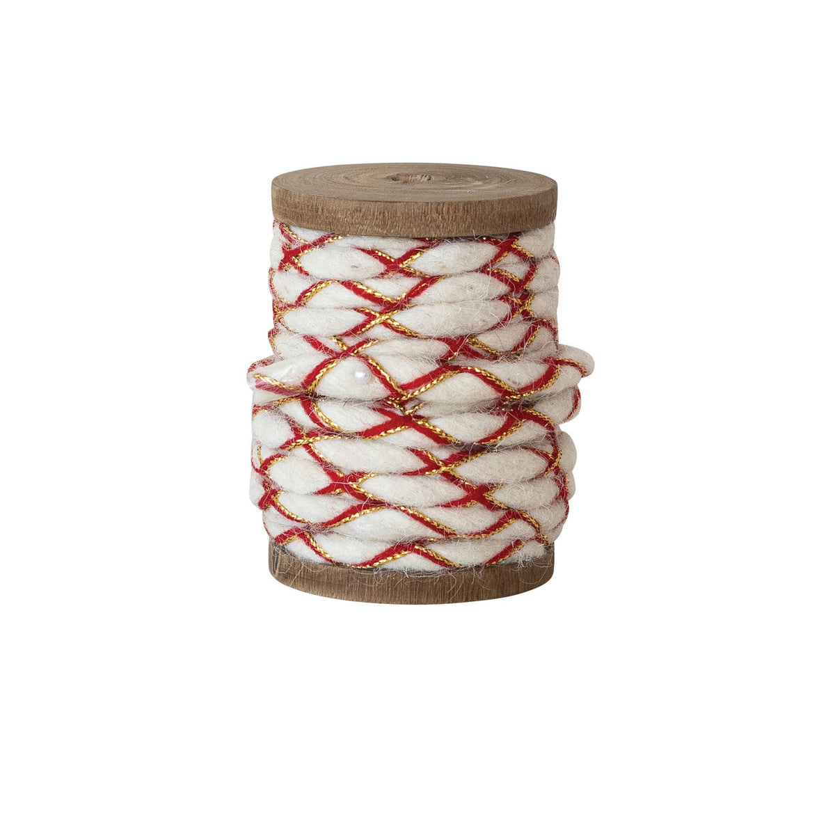 Red &amp; White 10 Yard Metallic Thread on Wood Spool - Box Turtle