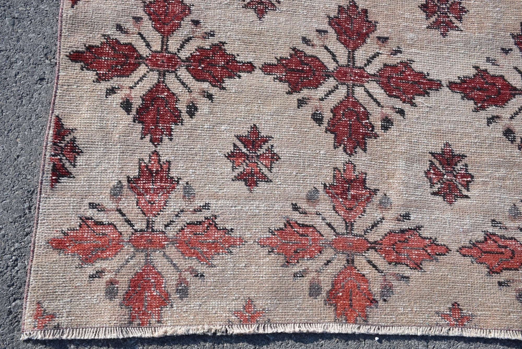 Red White Oriental Wool Turkish Rug - Box Turtle