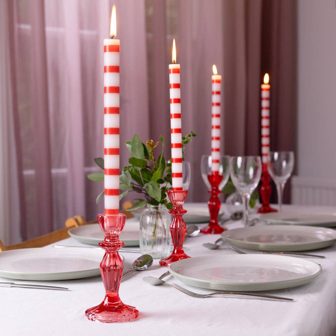 Red & White Stripe Dinner Candles - Box Turtle