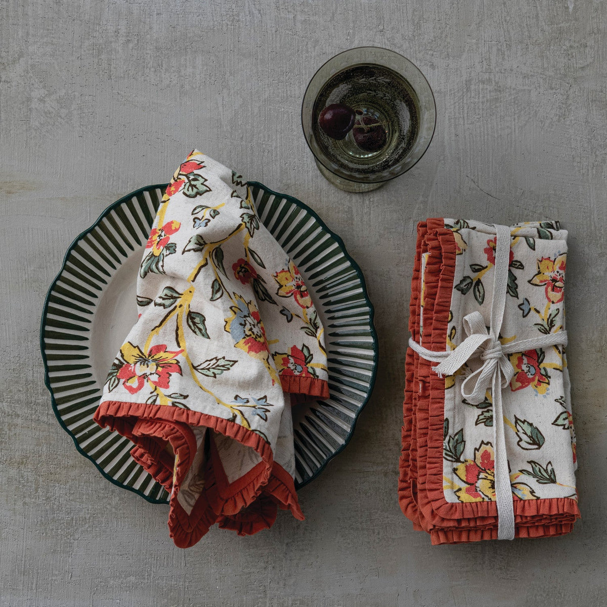 Red & Yellow Floral Cotton & Linen Napkins - Box Turtle