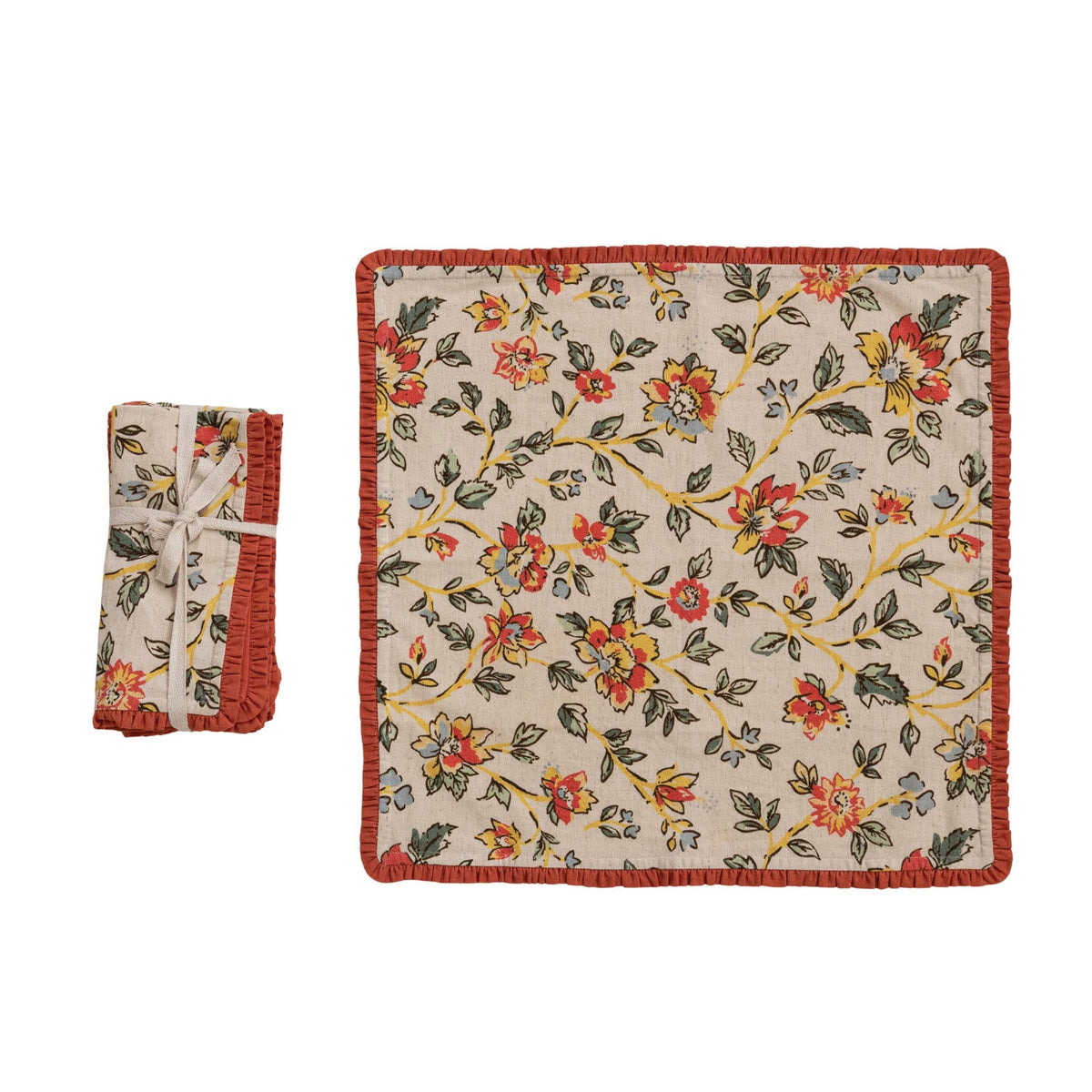 Red & Yellow Floral Cotton & Linen Napkins - Box Turtle
